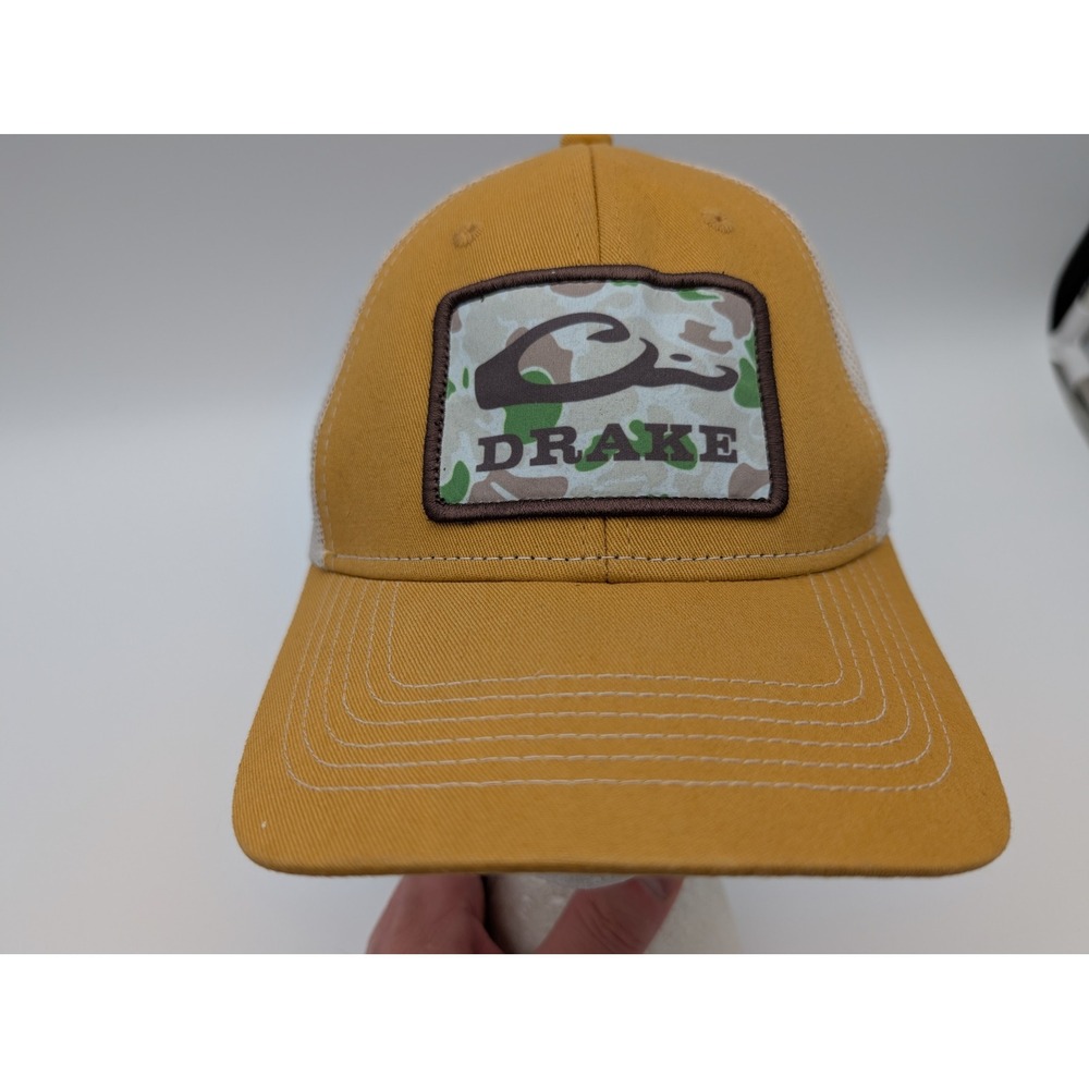 Drake Waterfowl Systems Trucker Hat Mustard Yellow Camo Patch Snapback Cap